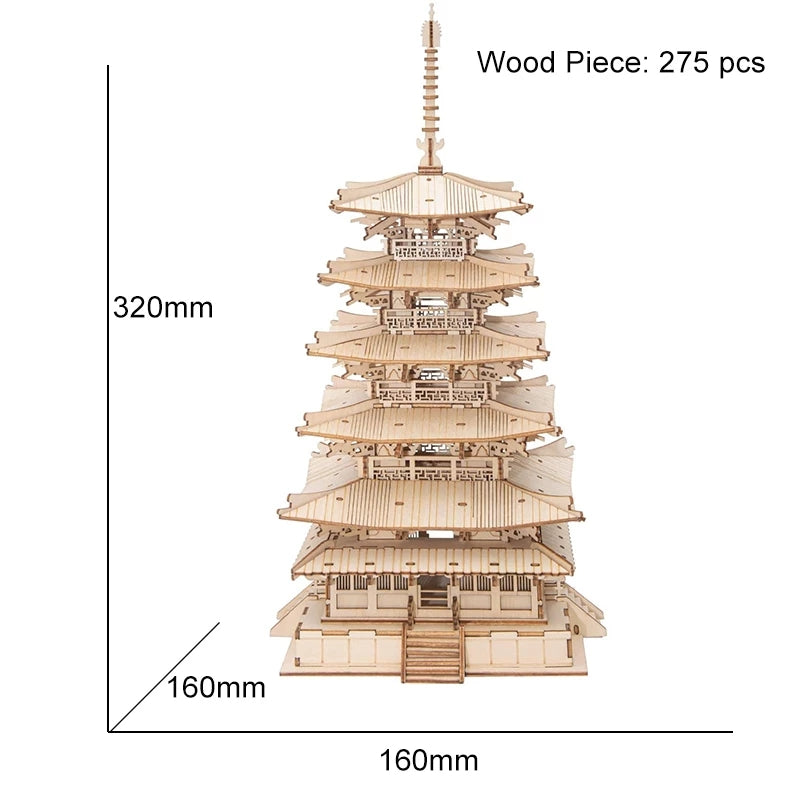 Robotime Five-storied Pagoda 3D Wooden Puzzle Toys For Children Kids