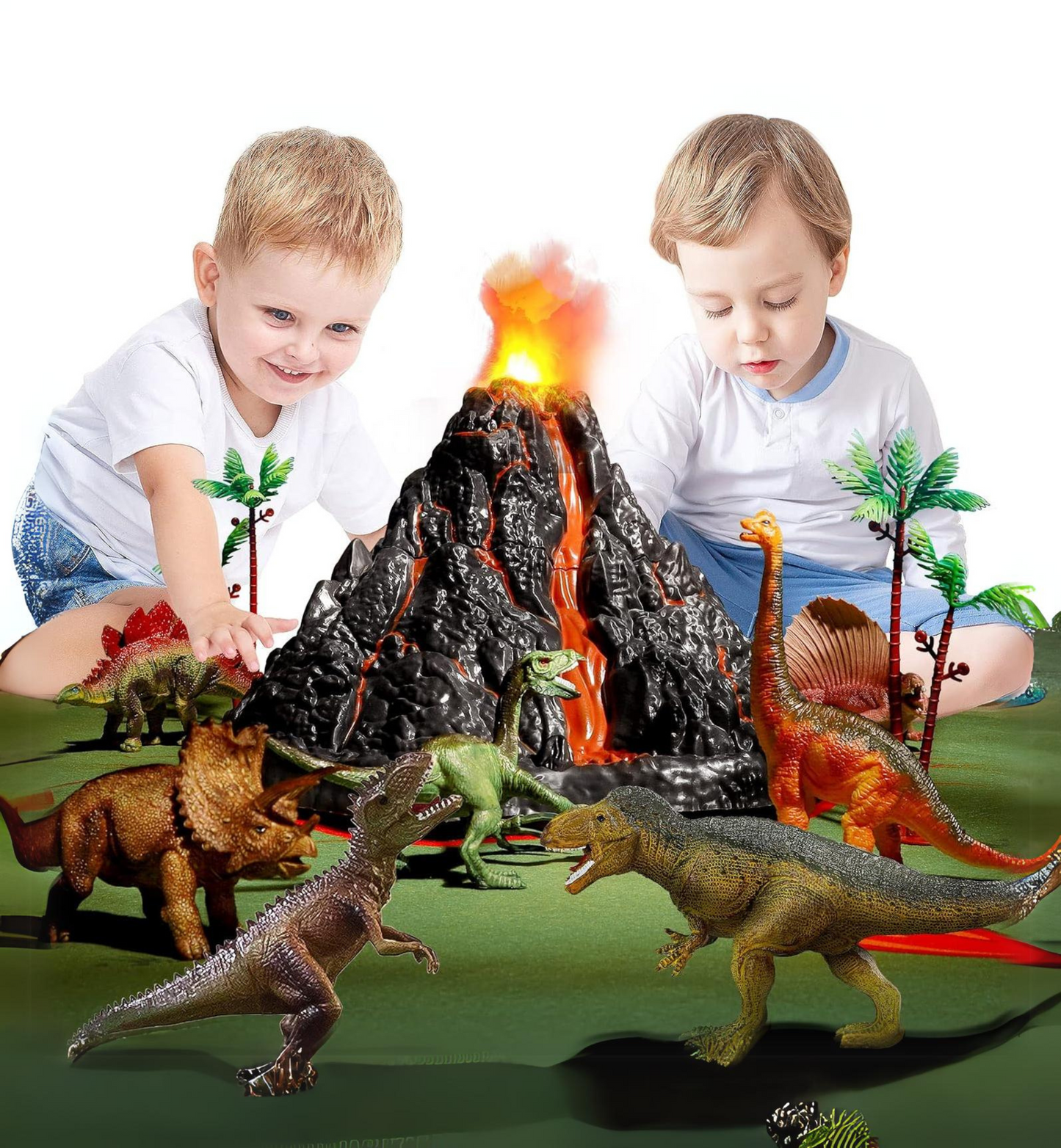 Dinosaur Toys for Kids 3-5 Years with Simulation and Storage Volcano, 9 Dinosaur Figures & Large Size Activity Mat for Boys and Girls, Educational Gift for Preschool (Mat Size 63x63 in)