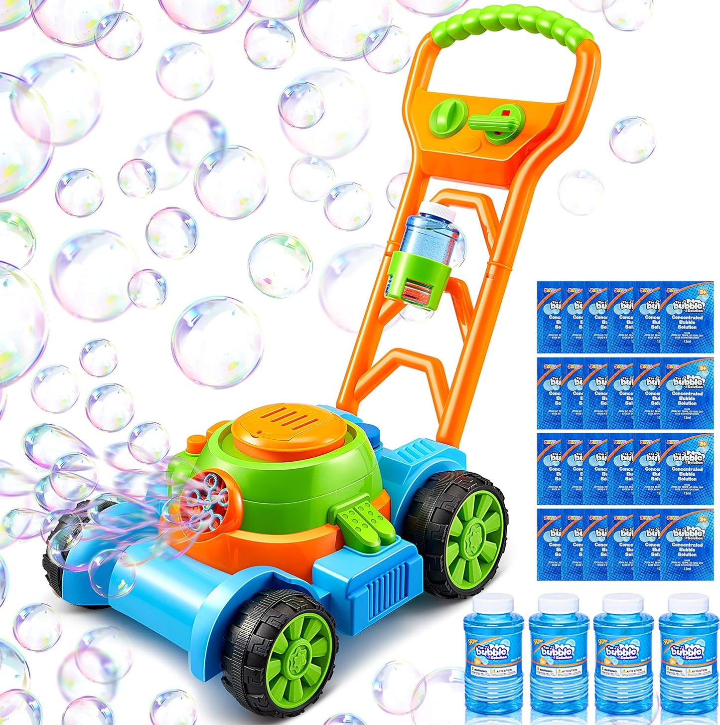 Sloosh Bubble Lawn Mower Toddler Toys - Kids Toys Bubble Machine Summer Outdoor Toys Games, Bubble Mover Push Toy for Age 1 2 3 4 Year Old Preschool Kid Boys Girls Birthday Easter Gifts (Blue)