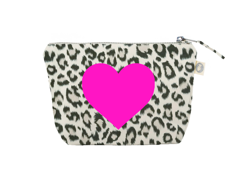 Makeup Bag: Leopard with a PInk Heart