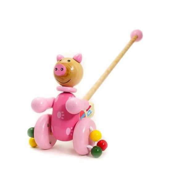 Wooden Push Along Animal Pig