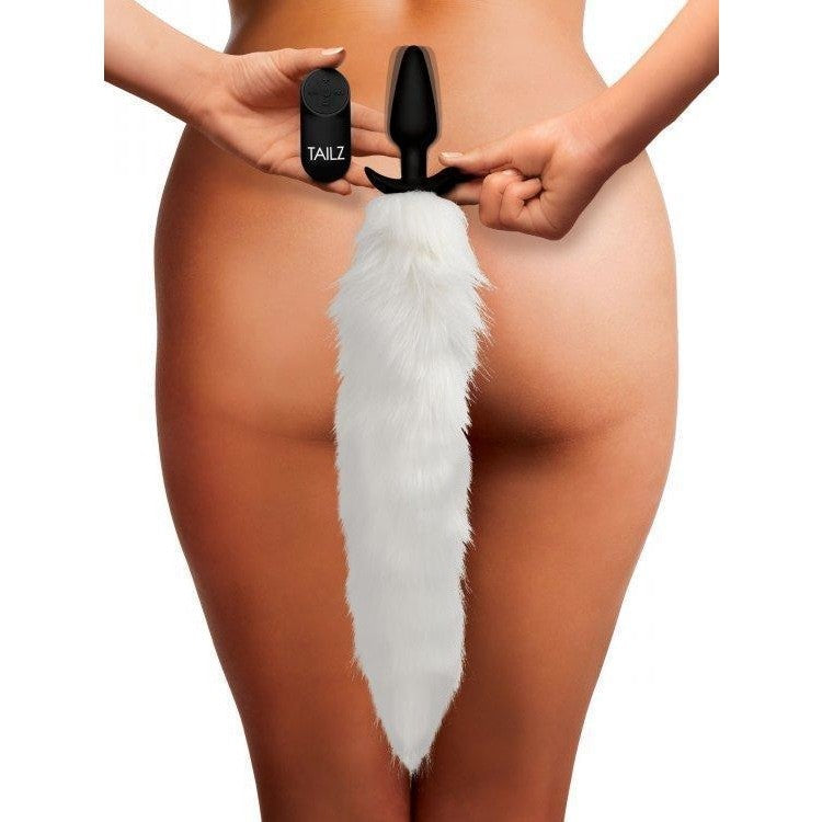Tailz Vibrating White Fox Tail Slender Anal Plug