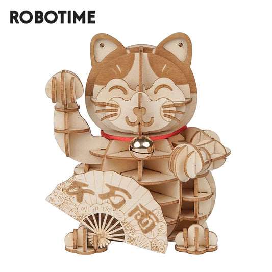 Robotime Lucky Cat Model 3D Wooden Puzzle Building Kits Game