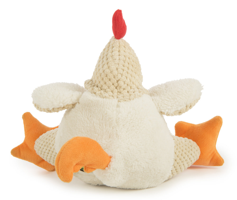 Go Dog Checkers Fat White Rooster with Chew Guard Technology Durable Plush Squeaker Dog Toy White