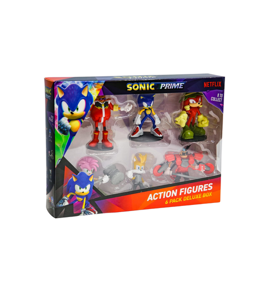 BANDAI Sonic Prime Action Figures 6 Pack Set 1 | 6 7.5cm Sonic The Hedgehog Articulated Figures Based On The Sonic Prime Netflix TV Show | Sonic Toys Make Great Gaming Merchandise For Adults And Kids