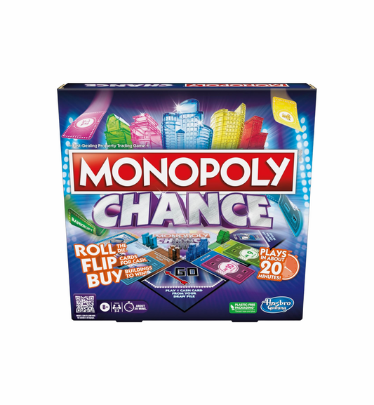 Monopoly Chance Board Game, Fast-Paced Monopoly Family Game for 2-4 Players, 20 Min. Average