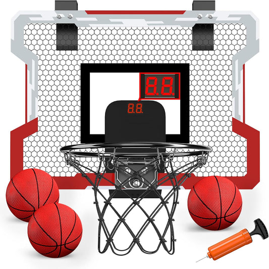 Mini Basketball Hoop Indoor with Scoreboard, Door Basketball Hoop with 3 Balls & Inflator, Basketball Toy Gifts for Kids Boys Girls Teens Adults, Suit for Bedroom/Office/Outdoor/Pool