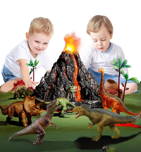 Dinosaur Toys for Kids 3-5 Years with Simulation and Storage Volcano, 9 Dinosaur Figures & Large Size Activity Mat for Boys and Girls, Educational Gift for Preschool (Mat Size 63x63 in)