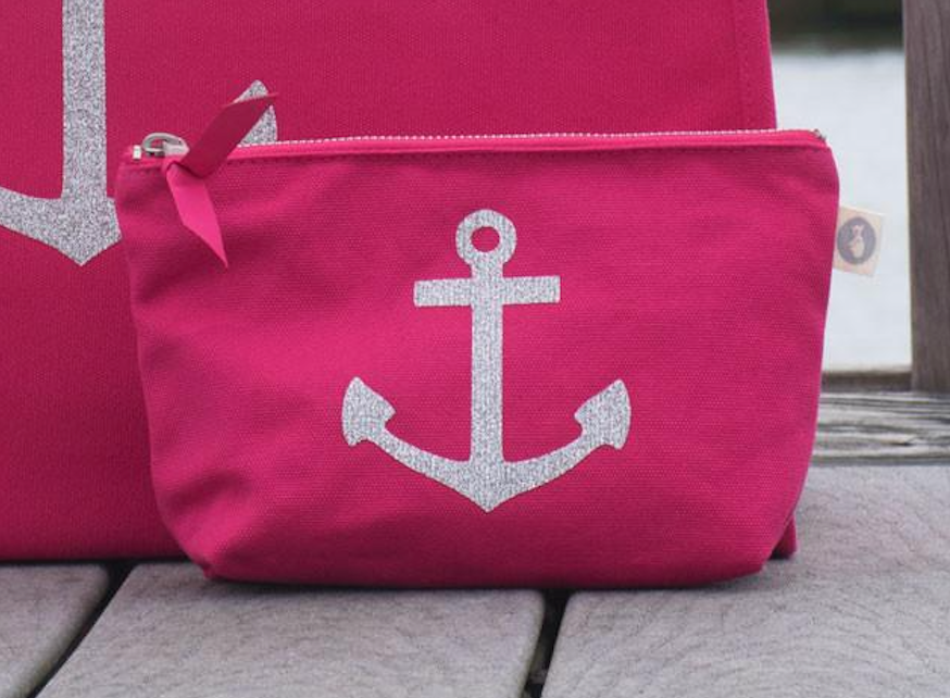 Makeup Bag: Hot Pink with Silver Anchor ONLY $33.60 WITH CODE: PREFALL