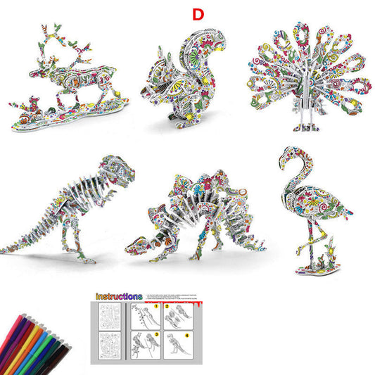 6pk 3D Coloring Puzzle Set with 24 Pen Markers - Type D