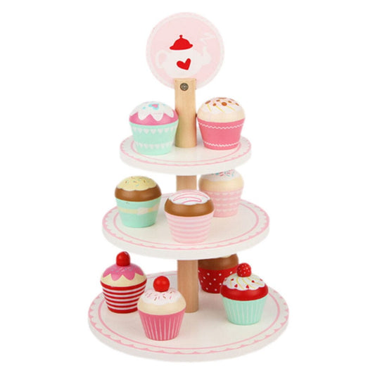 3-Layer Wooden Cup Cakes Pretend Play Dessert Tower