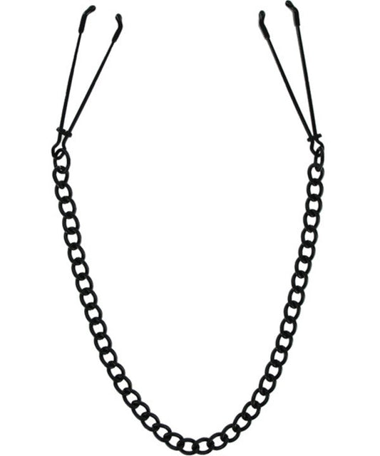Tweezer Style Nipple Clamps with Chain in Black Noir