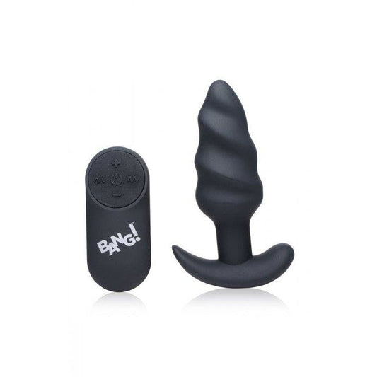 Bang! 21x Vibrating Silicone Swirl Butt Plug W- Remote Black