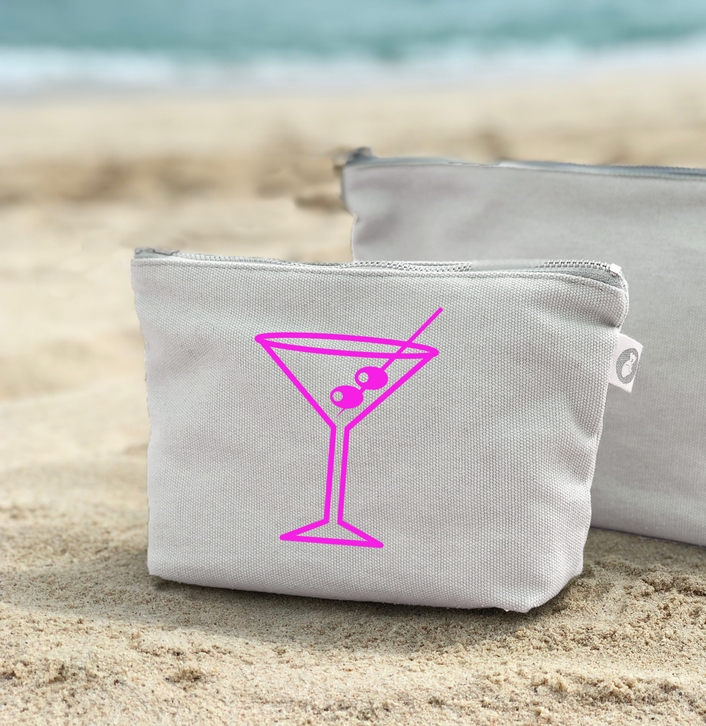 Makeup Bag Natural with Pink Matte Martini Glass