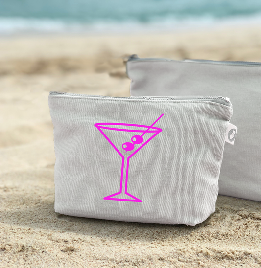 Makeup Bag Natural with Pink Matte Martini Glass